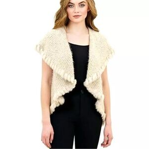 Love Token Genuine Rabbit Fur trim vest wide collared NWOT Beige Cover up Wrap